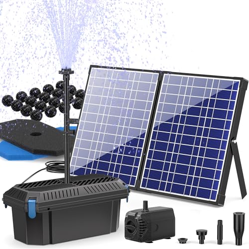 30W Solar Pond Filter with Fountain Pump 360 GPH for Outdoor Pond