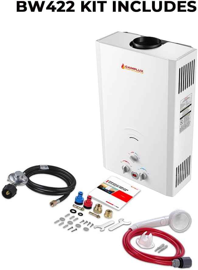 CAMPLUX Outdoor Tankless Water Heater Propane, 4.22 GPM Propane Tankless Water Heater, 16L Outdoor Water Heater for Camping, Remote Cabins, Tiny House & Mobile Home, 110,000 BTU, BW422