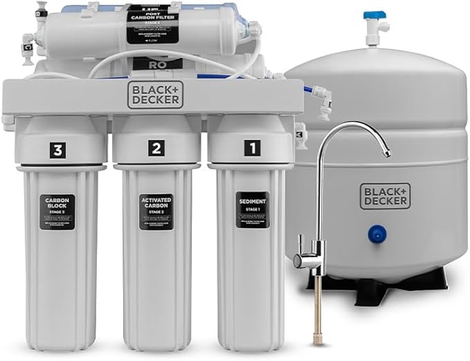 BLACK+DECKER RO 75 Under Sink Water Filter, Alkaline 6-Stage Filtration System, pH+ Remineralization RO Water Filter System,Reduces PFAS, PFOS, Microplastics, NSF/ANSI 58 Certified