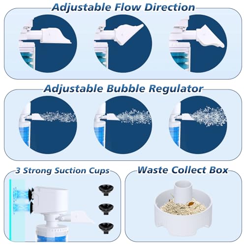 4-in-1 Mutilstage Aquarium Filter, 8W Bubble Oxygen for 40-70Gal
