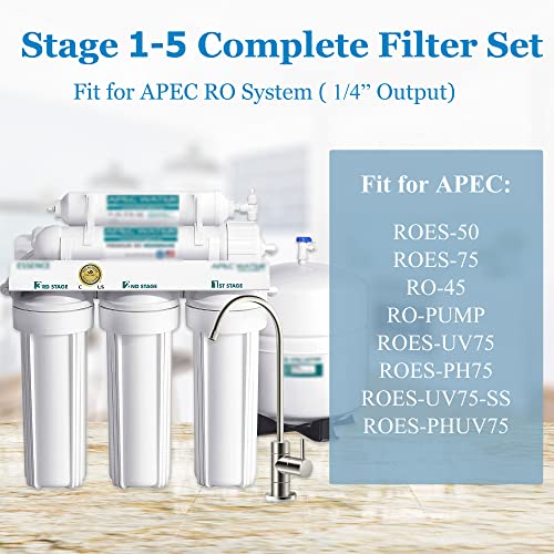 5 Stage 50 GPD RO Water Filter Set Replacement Fit for APEC Reverse Osmosis
