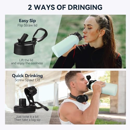 32 oz Insulated Water Bottles with 2 Lids (2 Count)