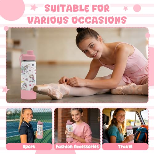 18oz Unicorn Girls Water Bottle with 2 Lids