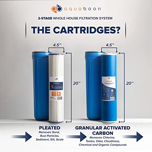 2 Stage Whole House Water Filter System with 20x4.5 Water Filters Against Sediment & Chlorine