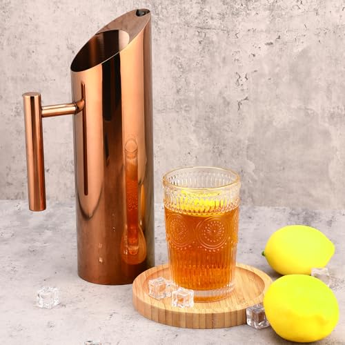 3 Pack 53oz 1.5l Stainless Steel Water Pitcher Modern Metal Pitcher with Ice Guard Silver Carafe Drink with Handle or Iced Hot Drink Tea Juice Coffee Beer (3 Count)