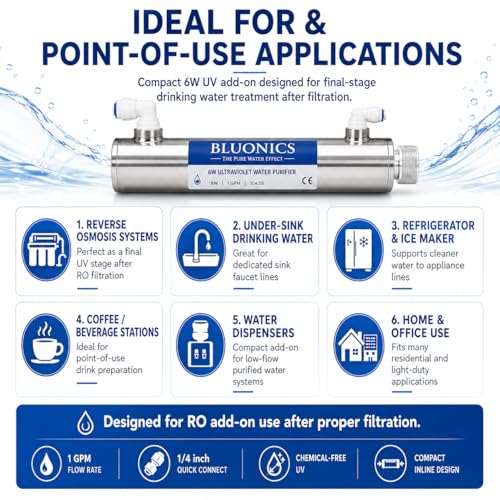 Ultraviolet Light Water Purifier UV System for Reverse Osmosis Drinking Water System 0.5 GPM