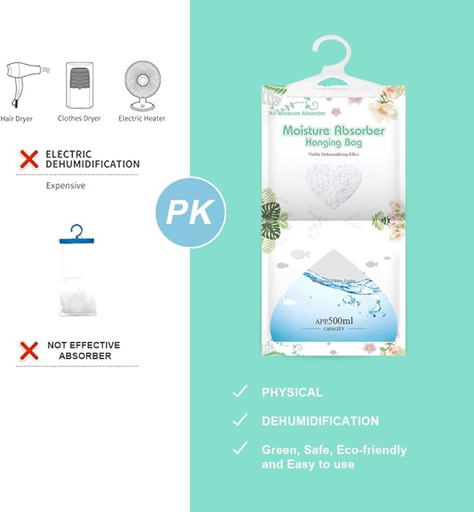 CANAGER Hanging Moisture Absorber,Hanging Dehumidifier Bags for Closet,Bedroom and Kitchen,Fragrance Free-5 Packs,Moisture Absorb 12.5OZ