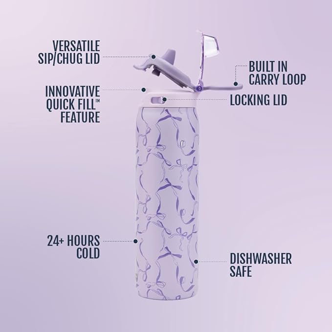 Ello Pop & Fill Stainless Steel Water Bottle with Quick Fill Technology, Double Walled Vacuum Insulated Metal, Leak Proof Locking Lid, Sip & Chug, BPA Free, Holiday Gift for Him Her, 22oz, 32oz, 40oz