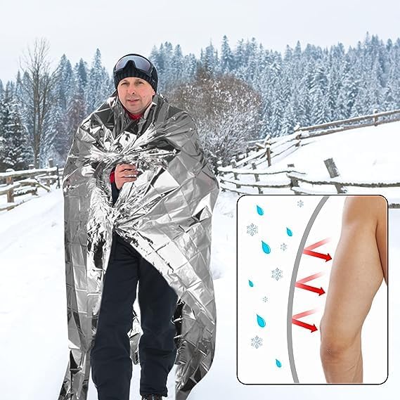 Emergency Mylar Thermal Blankets -Space Blanket Survival kit Camping Blanket (4-Pack)