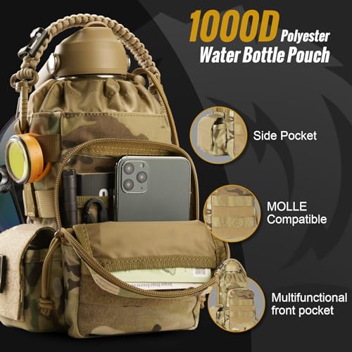 64oz Tactical Insulated Water Bottle with 3 Lids & MOLLE Pouch