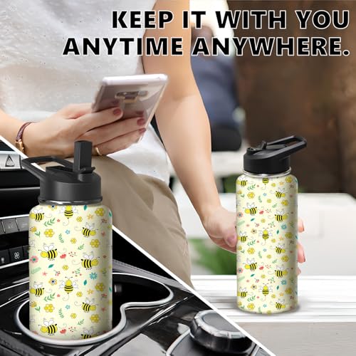 18oz Bee Water Bottle with Handle and Flip Straw