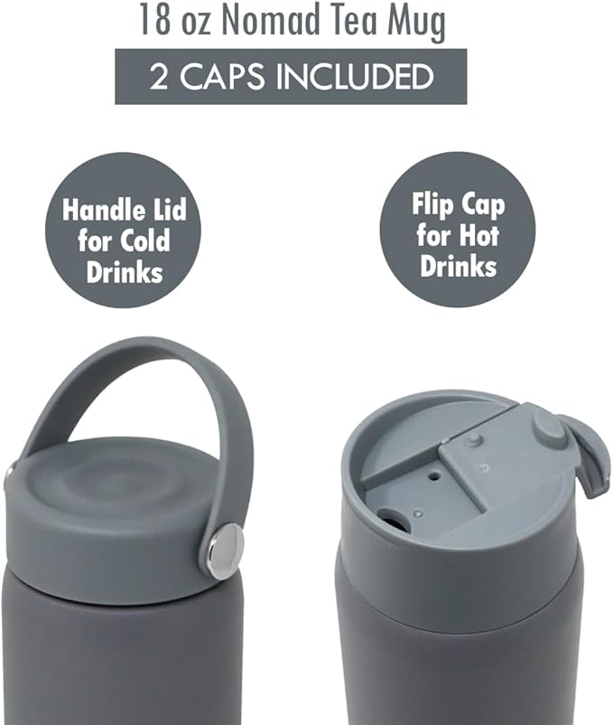 MIRA 18 oz Tea Infuser Thermo - Stainless Steel Travel Bottle with Removable Strainer for Loose Leaf Tea - Insulated Hot & Cold Brew Steeper - Smoke Gray