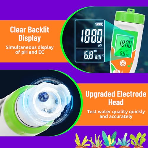 pH Meter for Water Hydroponics Nutrient 4 in 1 Digital EC pH TDS Temp Meter for Water System PPM and EC Water Tester for Hydroponics
