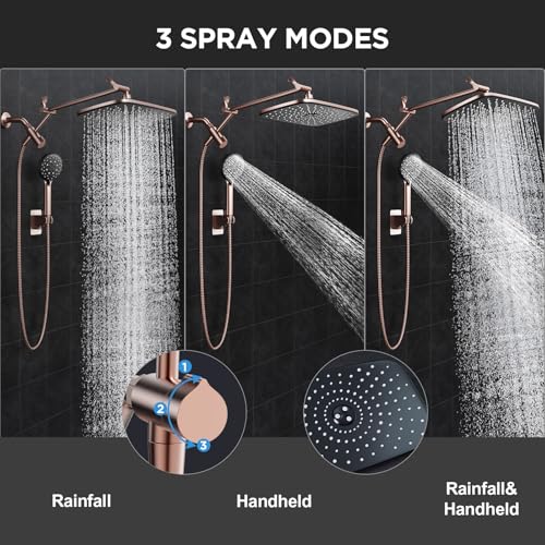 Rose Gold 11.8" High Pressure Shower Head with Handheld