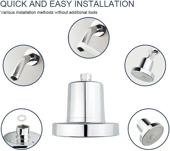 Cascada High-Pressure 5.5" Rainfall Filtered Shower Head with 15-Stage Filter for Hard Water Softener Chrome Finish