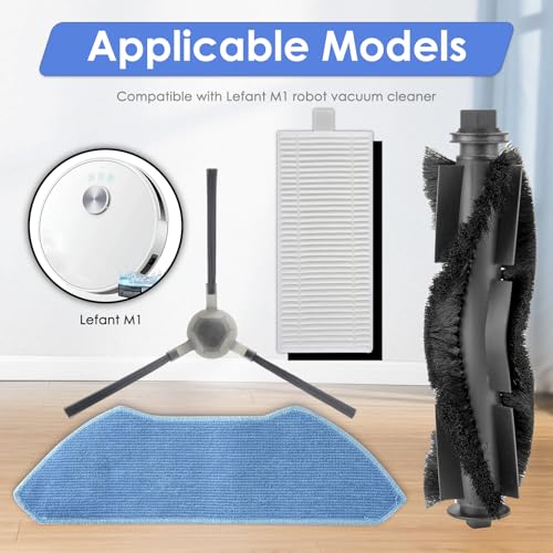7 Pack) M1 Replacement Parts Compatible with Lefant M1 Robot Vacuum Cleaner, 1 Roller Brush, 2 Side Brushes, 2 HEPA Filters, 2 Mop Pads, Accessories Kit (7 Count)