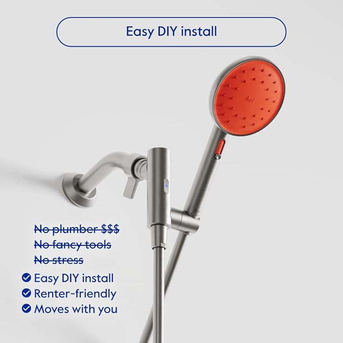 hai Smart Shower Head, Bluetooth Handheld Water Saving Showerhead with Adjustable High Pressure to Spa-Like Mist, Stainless Steel, Easy Installation, Customizable LED Lights, Persimmon, 2.5 GPM