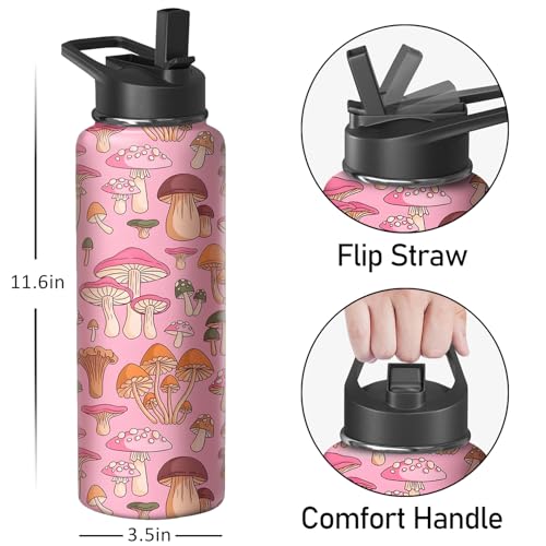 40oz Mushroom Water Bottle with Handle and Flip Straw