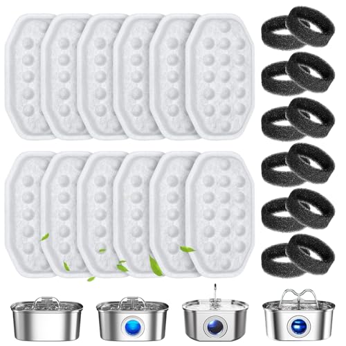24 Pcs Cat Water Fountain Filters for Rellaty & Neareal Pet Fountains (12 Count)