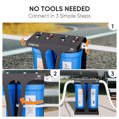RV Dual Stage Water Filter System with Grooved Sediment and KDF