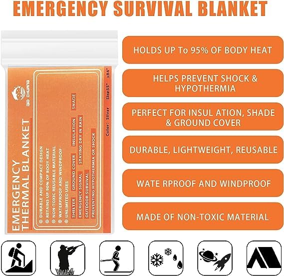 Emergency Mylar Thermal Blankets 4 Packs Survival Kit 84''x55'' (4 Count)