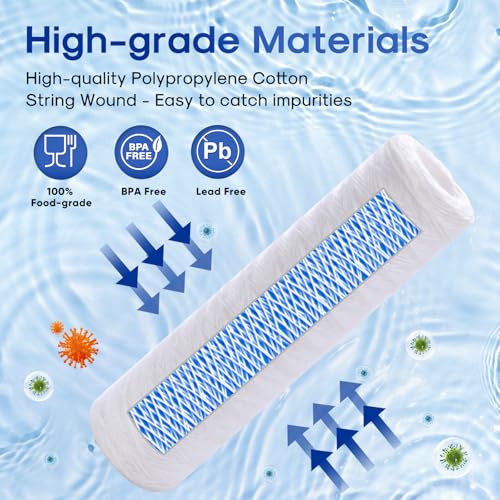 10 Micron 10" x 2.5" String Wound Sediment Water Filter Cartridge for Well filter Universal Replacement for Any 10 inch RO Unit (3 Count)