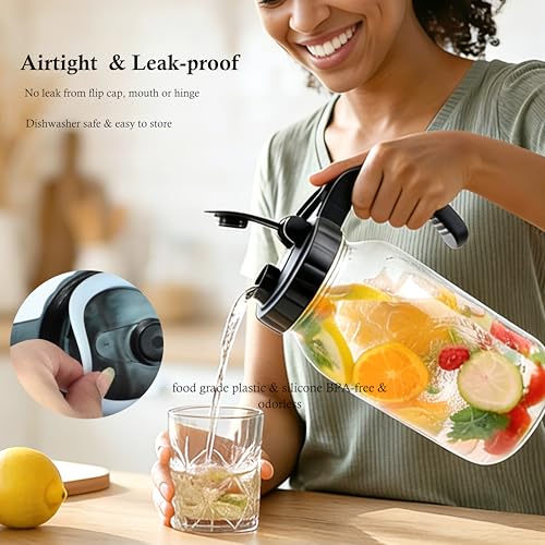 Mason Jar Pitcher 64 Oz 2 Set Sun Tea Glass Jar With Spout 2 Quart Wide Mouth Half Gallon Pitcher For Cold Brew (2 Count)