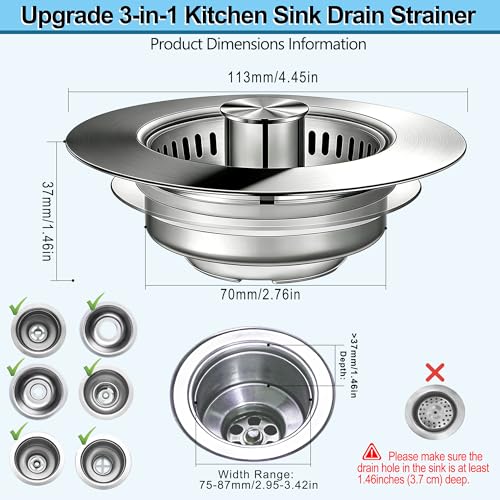 Kitchen Sink Drain Strainer for 3