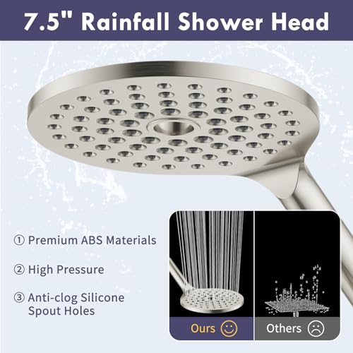 Brushed Nickel Dual Shower Heads with 9 Modes Handheld Spray Combo