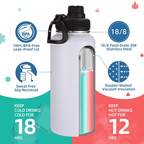32oz Insulated Water Bottles Bulk 4 Pack with Straw Lid & Spout Lid (4 Count)