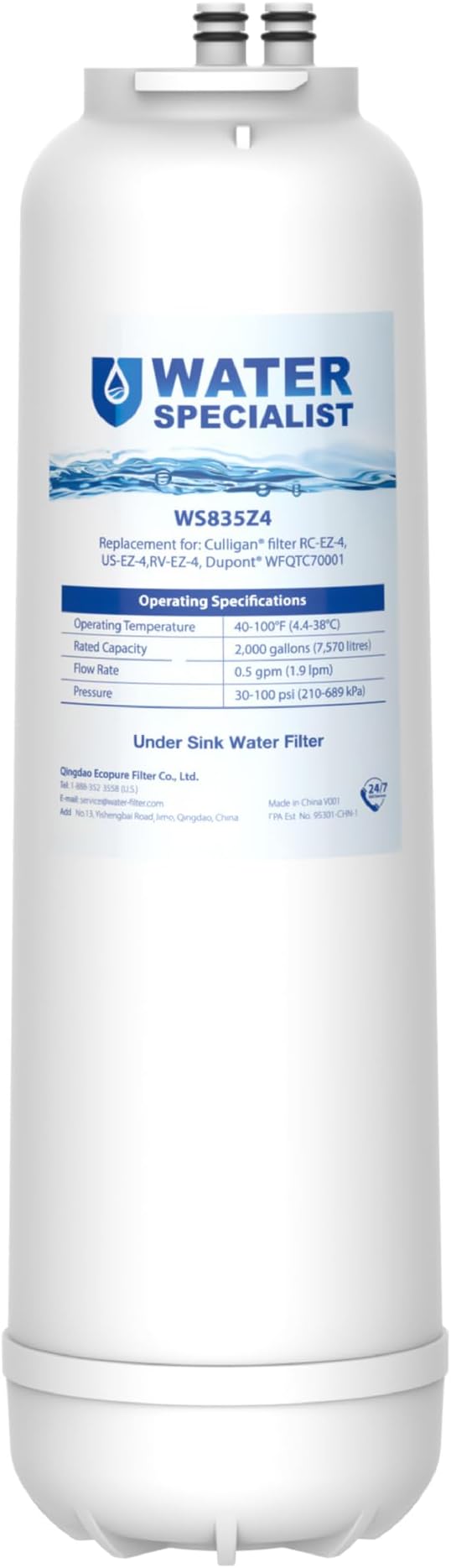 Waterspecialist RC 4 EZ-Change Premium Water Filter Replacement, Replacement for Culligan® RC-EZ-4, IC-EZ-4, US-EZ-4, DuPont® WFQTC30001, WFQTC70001, 2000 Gallons (Pack of 1)