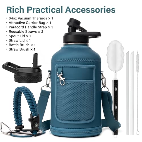 Insulated Water Bottle with Portable Carrier Bag for Outdoor 64 oz