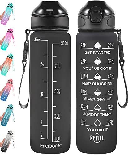 32 oz Drinking Water Bottle with Times to Drink and Straw