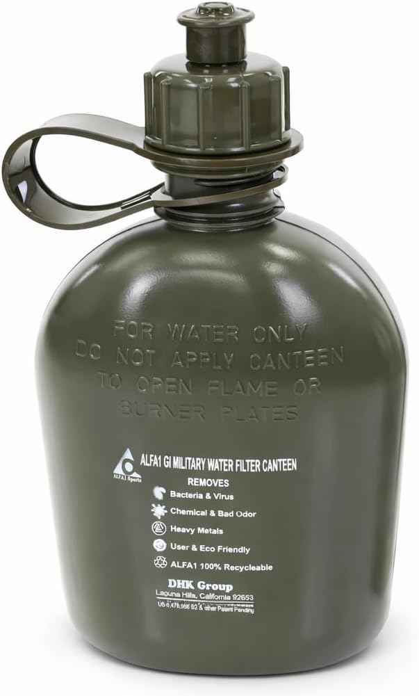 ALFA1 OD GI Military Water Canteen 1 Quart/32oz (Green) | Improves Taste & Odor | Leak Proof BPA-Free Plastic | Camping, Hiking, Backpacking, Outdoor & Travel