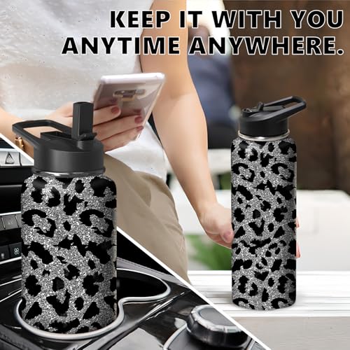 40oz Leopard Water Bottle with Handle and Flip Straw