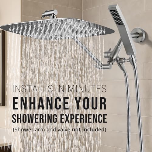 All Metal 16" Rain Shower Head with Handheld for Bathroom Upgrade
