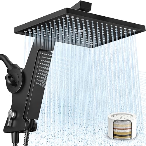 Filtered Rain Shower Head with Handheld Combo High Pressure 12'' Rainfall Shower Heads & Hidden Detachable Wand Dual Showerhead Water Softener for Hard Water Easy Filter Replacement