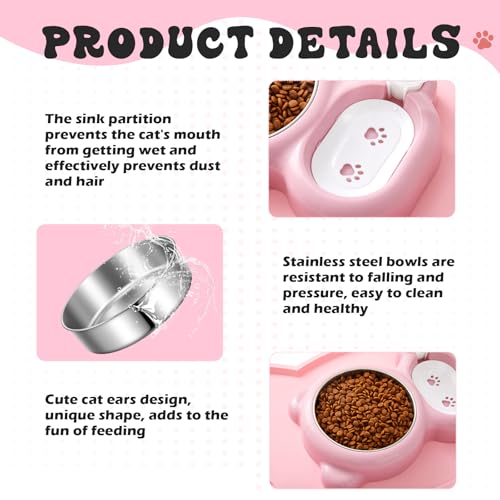 Pink Cat Food and Water Bowl and Non (2 Count)