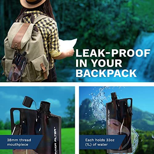 1L Black Collapsible Water Bottles (2 Count)