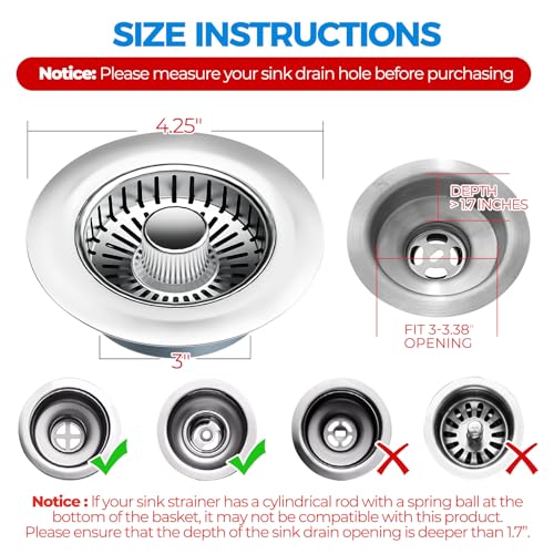 3 in 1 Kitchen Sink Drain Strainer Stopper Removable Basket Pop