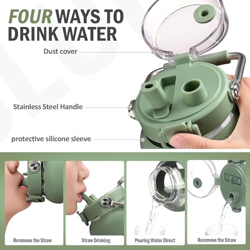 84oz Water Bottle Glass with Stainless Steel Handle Large 2.5l Water Bottle with Time Markers and Silicone Sleeve Half Gallon Water Jug BPA Free for Gym Daily Use
