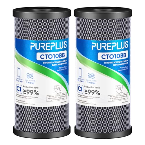 5 Micron 10" x 4.5" Whole House CTO Coconut Shell Activated Carbon Water Filter Replacement Cartridge for Dupont WFHDC8001 (2 Count)