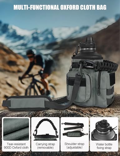 64 Oz Gray Tactical Water Bottle with 3 Lids