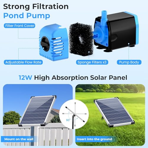 Pond Filter with 12W Solar Fountain Pump