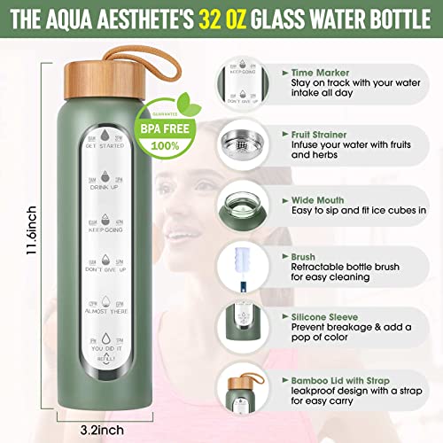 Glass Water Bottles 32 Oz with Silicone Sleeve