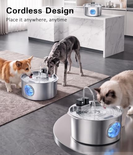 Large Cordless Dog Water Fountain Stainless Steel