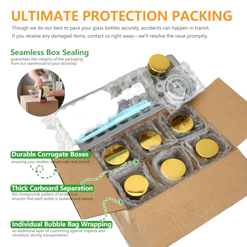 18 oz Glass Juice Bottles with Gold Lids (6 Count)