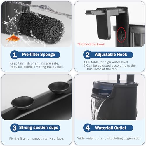 Turtle Tank Filter Aquarium Internal Filter for 3 to 20 Gallon Fish Tank
