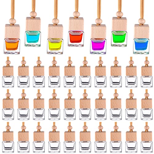 60 Pcs Hanging Car Air Freshener Car Diffuser Bottle Empty Glass Perfume Bottles Air Freshener Diffuser Bottle Pendant for Essential Oils Fragrance Aromatherapy Ornament Decor (60 Count)