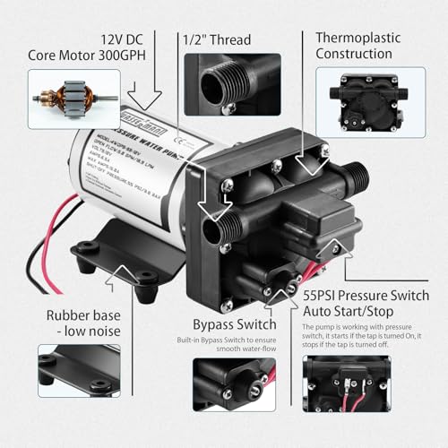 RV Water Pump 12 Volt DC 5.0GPM 55PSI Replacement For 4008